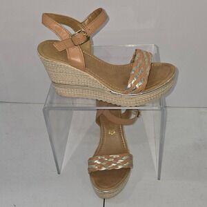 Marco Tozzi Tan Leather Espadrille Wedge Sandals Women 38 AC739